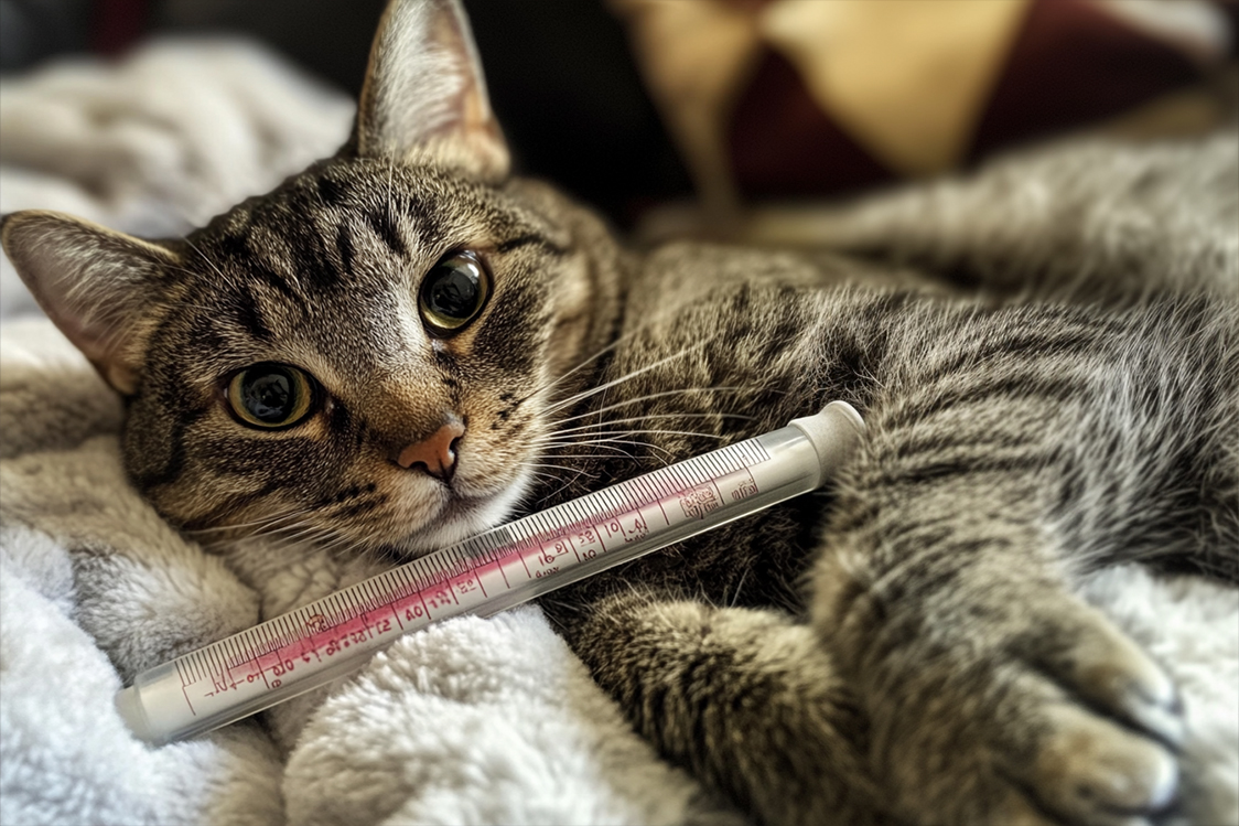 猫と体温計の画像